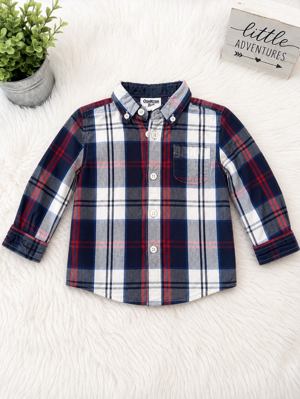 OshKosh B’gosh Toddler Boys Plaid Button-Down Shirt Size 24 Months